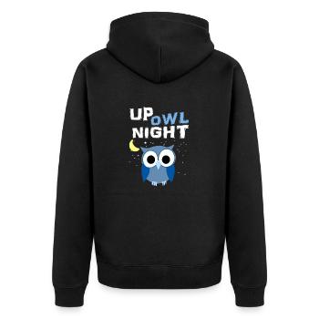 Up Owl Night Owl Moon Nocturnal Bird Lover Funny - Unisex Premium Organic Zip Hoodie - black - Back - Nico (187cm)