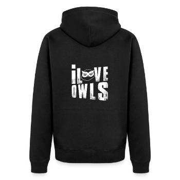 I Love Owls Nocturnal Birds Of Prey Sayings Lover - Unisex Premium Organic Zip Hoodie - black - Back - Nico (187cm)
