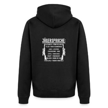 Jäger Jagd Jagdschein Jägerin Jagdbekleidung - Unisex Premium Bio Zip Hoodie - Schwarz - Hinten - Nico (187cm)