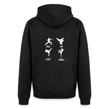 Per my last email shirt - Unisex Premium Organic Zip Hoodie - black - Back - Nico (187cm)
