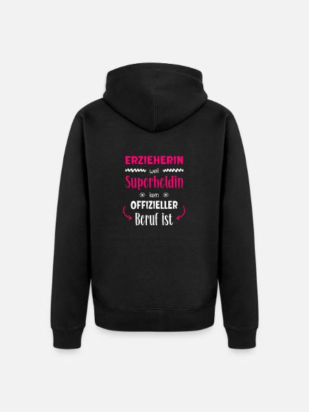 Erzieherin Superheldin - Unisex Premium Bio Zip Hoodie - Schwarz