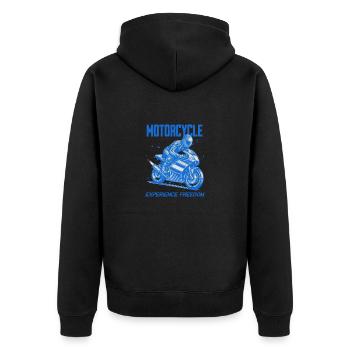 Motorrad-Freiheit erleben - Unisex Premium Bio Zip Hoodie - Schwarz - Hinten - Nico (187cm)