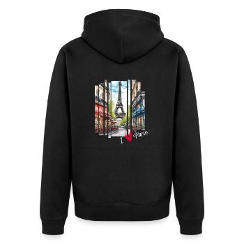 J’adore Paris : la Tour Eiffel et un Charming Café - Veste à capuche bio Premium Unisexe - noir - Dos - Nico (187cm)