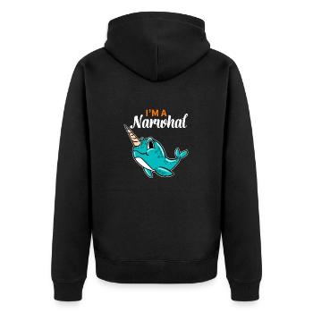 Ich bin ein Narwal Einhorn des Meeres Lustiger Seewal - Unisex Premium Bio Zip Hoodie - Schwarz - Hinten - Nico (187cm)