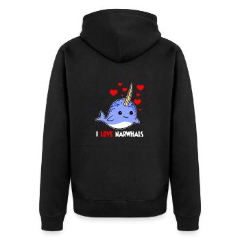 Ich liebe Narwale Herzen Einhorn Des Meeres Süß - Unisex Premium Bio Zip Hoodie - Schwarz - Hinten - Nico (187cm)