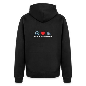 Frieden Liebe Narwale T-Shirt - Lustige Meereslebewesen Fische - Unisex Premium Bio Zip Hoodie - Schwarz - Hinten - Nico (187cm)