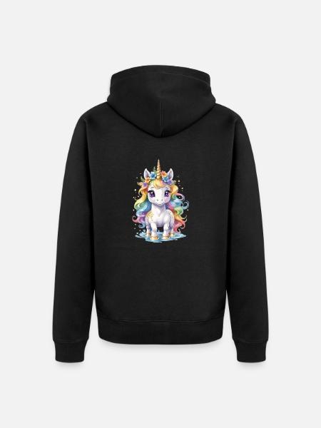 Regenbogeneinhorn - Unisex Premium Bio Zip Hoodie - Schwarz