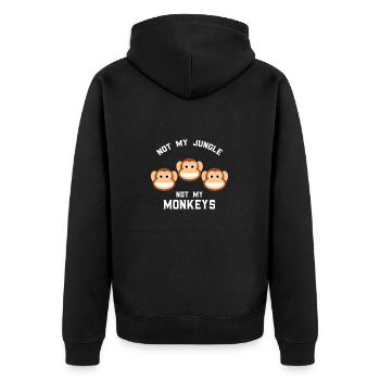 Not My Jungle Not My Monkeys Funny Three Monkey - Unisex Premium Organic Zip Hoodie - black - Back - Nico (187cm)