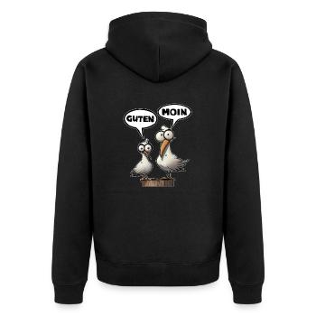 Good Moin T-Shirt Shirts | North German sayings - Unisex Premium Organic Zip Hoodie - black - Back - Nico (187cm)