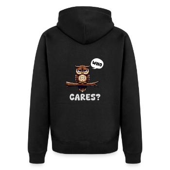 gernevte Eule #whocares - Unisex Premium Bio Zip Hoodie - Schwarz - Hinten - Nico (187cm)