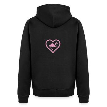 Pink Flamingo Heart T-Shirt - Wading Bird Species - Unisex Premium Organic Zip Hoodie - black - Back - Nico (187cm)