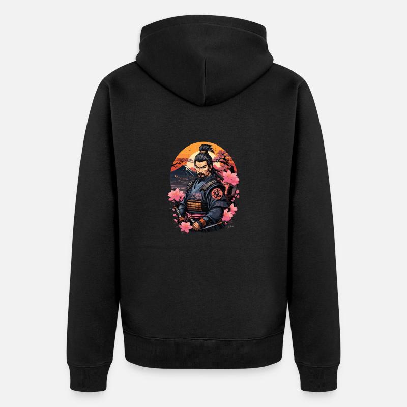 Samurai Japan Kirsche - Unisex Premium Bio Zip Hoodie - Schwarz