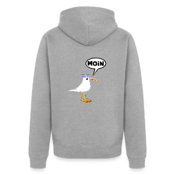 Moin Möwe Gummistiefel Stiefel Sprechblase - Unisex Premium Bio Zip Hoodie - Grau meliert - Hinten - Nico (187cm)