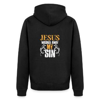 jesus 1 - Unisex Premium Bio Zip Hoodie - Schwarz - Hinten - Nico (187cm)