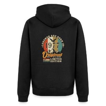 Original 1977 Geburtstagsgeschenk 1977 authentisch - Unisex Premium Bio Zip Hoodie - Schwarz - Hinten - Nico (187cm)