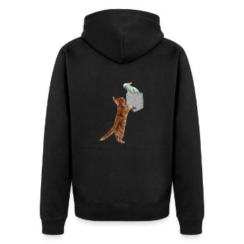 Chat Atteignant Le Cacatoès Dans Fausse Poche Imprimée - Veste à capuche bio Premium Unisexe - noir - Dos - Nico (187cm)