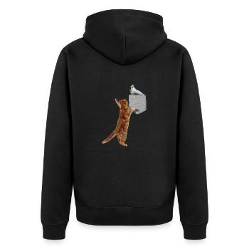 Katze Erreicht Büschelmeise In Falscher Tasche Cool - Unisex Premium Bio Zip Hoodie - Schwarz - Hinten - Nico (187cm)