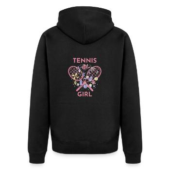 Tennis Girl Floral Heart - Unisex Premium Organic Zip Hoodie - black - Back - Nico (187cm)