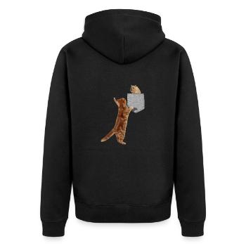 Katze Greift Nach Hamster In Falscher Tasche Lustig - Unisex Premium Bio Zip Hoodie - Schwarz - Hinten - Nico (187cm)
