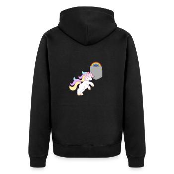 Einhorn, das den Regenbogen in Ihrer falschen Tasche erreicht Lustig - Unisex Premium Bio Zip Hoodie - Schwarz - Hinten - Nico (187cm)