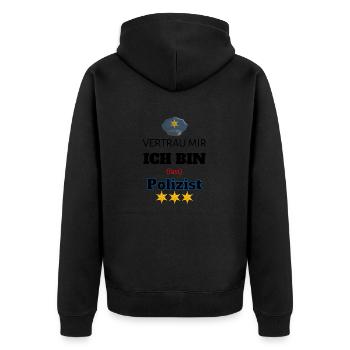 Polizei Geschenk - Unisex Premium Bio Zip Hoodie - Schwarz - Hinten - Nico (187cm)