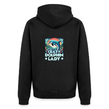 Crazy Dolphin Lady Marine Biology Beach Vacation - Unisex Premium Organic Zip Hoodie - black - Back - Nico (187cm)