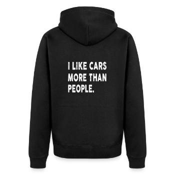 I like cars more than people Funny Car lover - Unisex Premium Bio Zip Hoodie - Schwarz - Hinten - Nico (187cm)