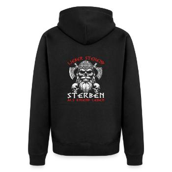 Lieber Stehend Sterben Als Kniend Leben Tattoo - Unisex Premium Bio Zip Hoodie - Schwarz - Hinten - Nico (187cm)