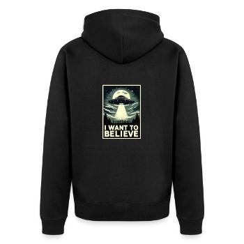 I want to belive - Unisex Premium Bio Zip Hoodie - Schwarz - Hinten - Nico (187cm)