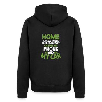 Home Je peux recharger mon téléphone et ma voiture Conducteur de véhicule électrique - Veste à capuche bio Premium Unisexe - noir - Dos - Nico (187cm)