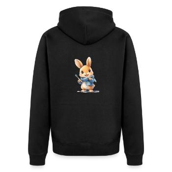 Rabbit with toothbrush - Unisex Premium Organic Zip Hoodie - black - Back - Nico (187cm)