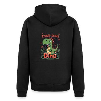 DINO . ROAR-SOME & CUTE ! - Unisex Premium Organic Zip Hoodie - black - Back - Nico (187cm)