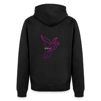 Elegance in Flight: Abstract Avian Art Birdy - Unisex Premium Bio Zip Hoodie - Schwarz - Hinten - Nico (187cm)