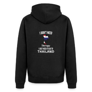 Ich brauche keine Therapie – nur Thailand - Unisex Premium Bio Zip Hoodie - Schwarz - Hinten - Nico (187cm)
