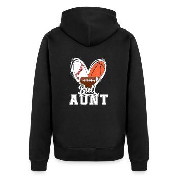 Ball Aunt Funny Baseball Football Basketball Aunt - Unisex Premium Bio Zip Hoodie - Schwarz - Hinten - Nico (187cm)
