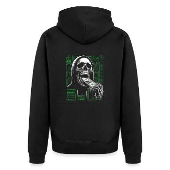 Hacker Skull Eating Dollar - Anarchy & Corruption - Unisex Premium Organic Zip Hoodie - black - Back - Nico (187cm)