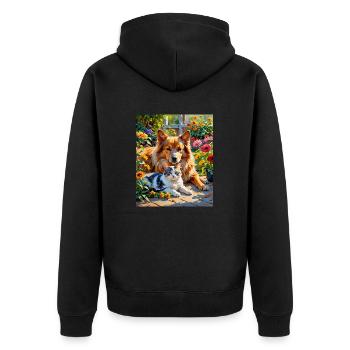 Gartenbegleiter - Katze und Hund Garden Companions - Unisex Premium Bio Zip Hoodie - Schwarz - Hinten - Nico (187cm)