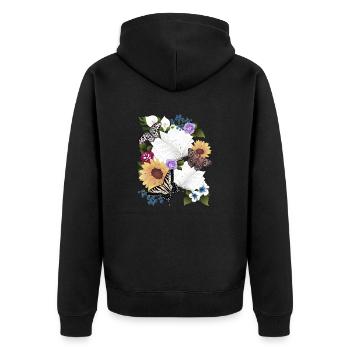 Bücher mit Blumen und Schmetterlinge - Unisex Premium Bio Zip Hoodie - Schwarz - Hinten - Nico (187cm)