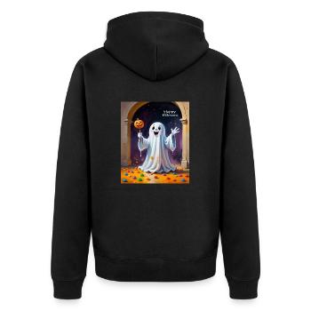 Fantôme joyeux avec citrouille - Veste à capuche bio Premium Unisexe - noir - Dos - Nico (187cm)