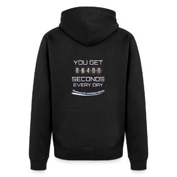 Jeden Tag 86400 Sekunden. Wir gemeinsam. Danke. - Unisex Premium Bio Zip Hoodie - Schwarz - Hinten - Nico (187cm)