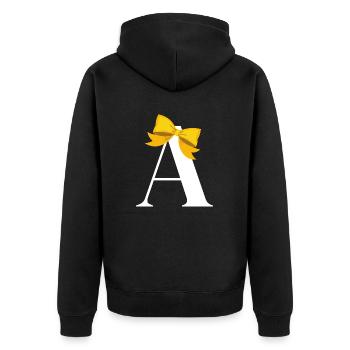 Gelber Schleifenbuchstabe - Unisex Premium Bio Zip Hoodie - Schwarz - Hinten - Nico (187cm)