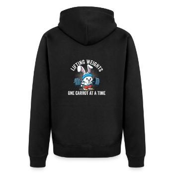 lifting weights one carrot at a time Hase Fitness - Unisex Premium Bio Zip Hoodie - Schwarz - Hinten - Nico (187cm)