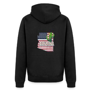 Arizona Vereinigte Staaten Retro Landkarte Vintage - Unisex Premium Bio Zip Hoodie - Schwarz - Hinten - Nico (187cm)