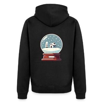 Schneekugel mit weihnachtlicher Landschaft - Unisex Premium Bio Zip Hoodie - Schwarz - Hinten - Nico (187cm)