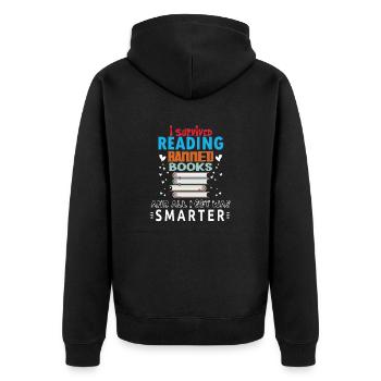 Womens I Survived Reading Banned Books - Unisex Premium Organic Zip Hoodie - black - Back - Nico (187cm)