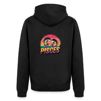 Pisces Horoscope Astrology 80s Vintage Sign. - Unisex Premium Organic Zip Hoodie - black - Back - Nico (187cm)