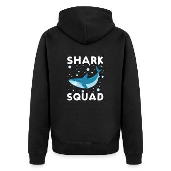 Cool Shark Squad with Surfboard Summer Vibes - Unisex Premium Bio Zip Hoodie - Schwarz - Hinten - Nico (187cm)