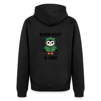 Robin Hoot Funny - Unisex Premium Organic Zip Hoodie - black - Back - Nico (187cm)