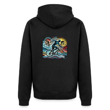 Triathlon Schwimmen Radfahren und Laufen - Unisex Premium Bio Zip Hoodie - Schwarz - Hinten - Nico (187cm)