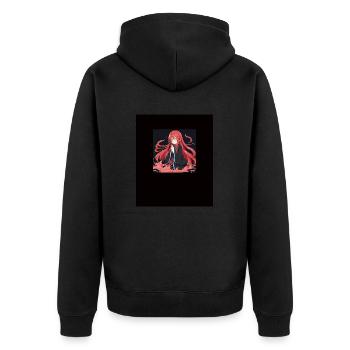 Anime Kawaii Slime Mädchen Feuerrotes Haar - Unisex Premium Bio Zip Hoodie - Schwarz - Hinten - Nico (187cm)